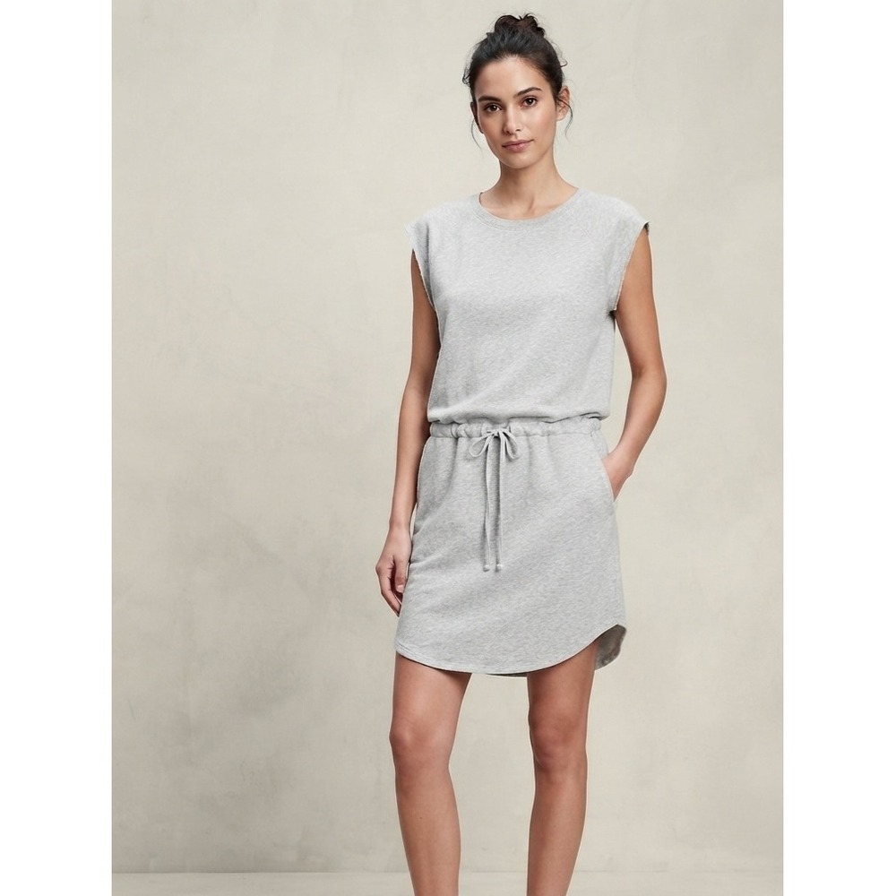 GAP Grey French Terry Drawstring Waist Pocket Sweatshirt Mini Dress XL
